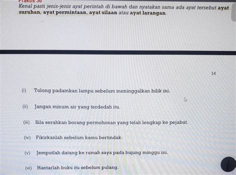 Selesai Takls J0 Kenal Pasti Jenis Jenis Ayat Perintah Di Bawah Dan