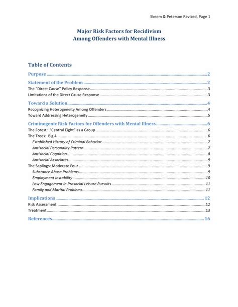 Pdf Major Risk Factors For Recidivism Among Offenders With Mental