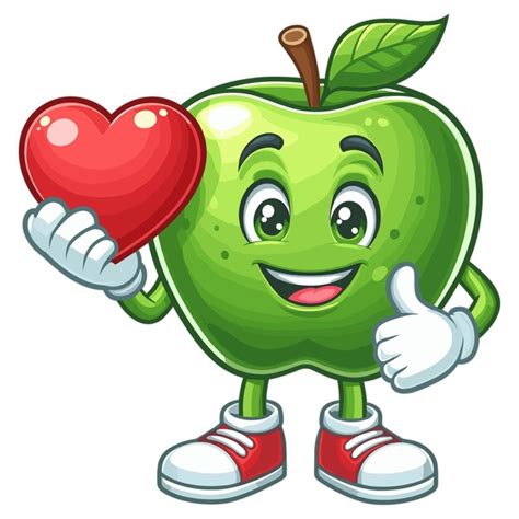 Cartoon Verde Personaje De Manzana Sosteniendo Una Ilustración