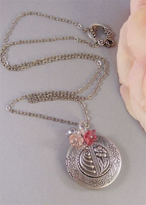 Pocket Of Posies Locket Antique Locket Silver Locket Flower Pink