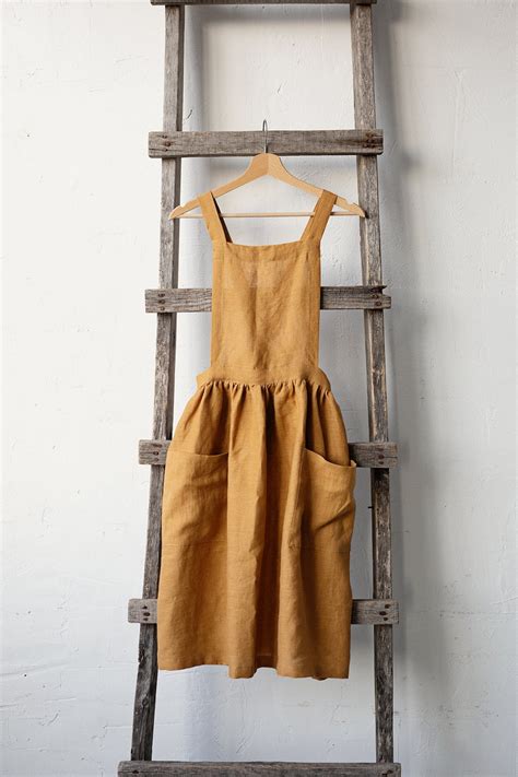 Mustard Midi Cross Back Pinafore Linen Pinafore Linen Apron Etsy