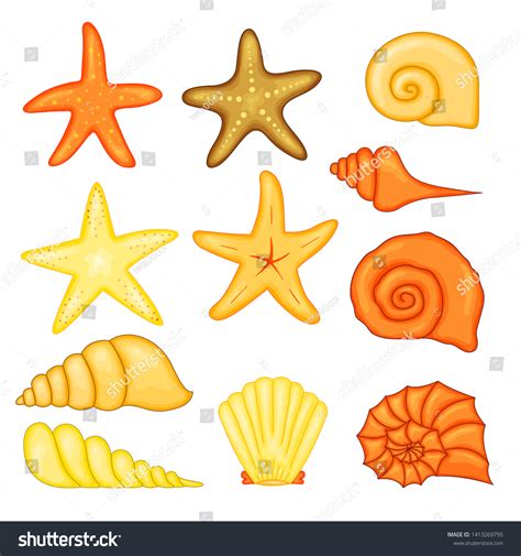 Colorful Tropical Shells Underwater Icon Set Stock Vector Royalty Free