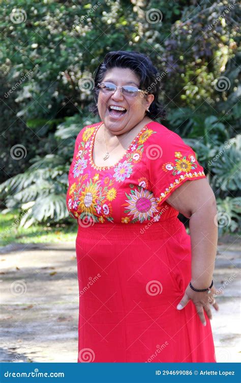 Overweight Brunette Latina Adult Woman In Her 50s Is Happy And Proud Of