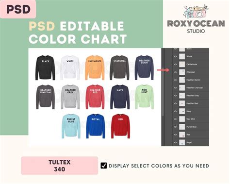 Tultex Unisex Color Chart Size Chart Editable Color Chart