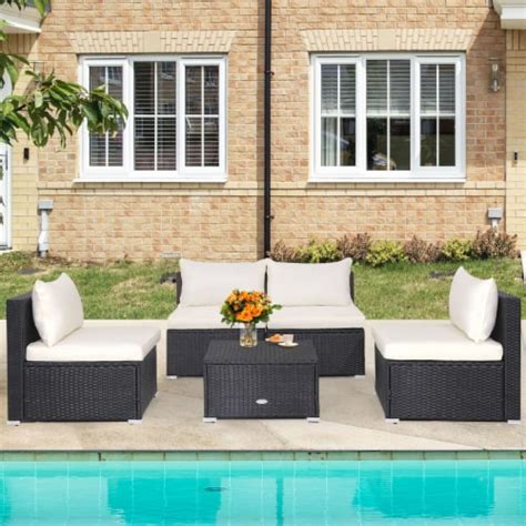 Pcs Patio Outdoor Rattan Sofa Conversation Set W Seat Back Cushions