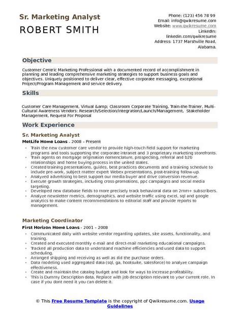 Marketing Analyst Resume Samples Qwikresume