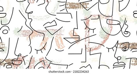 One Line Drawing Abstract Face Seamless Stock Vector Royalty Free