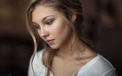 Women Blonde Face Maxim Guselnikov Portrait Depth Of Field