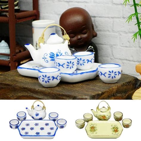 Zhaomeidaxi 6 Pcs Set 1 12 Scale Miniatures Porcelain Tea Cup Set