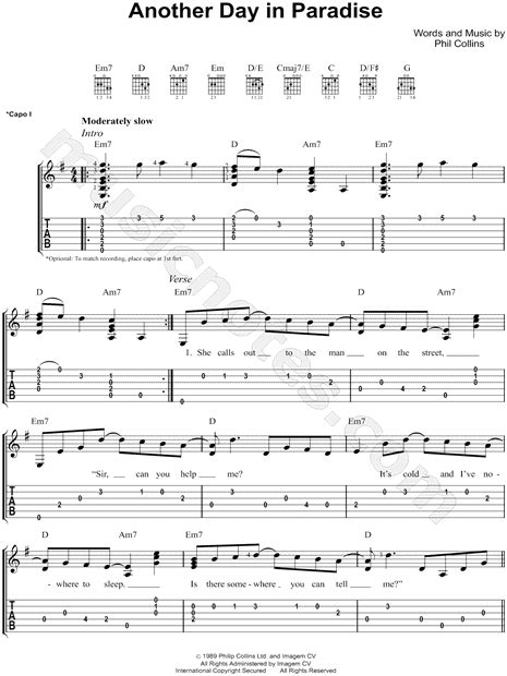 Phil Collins Another Day In Paradise Guitar Tab In G Major Download