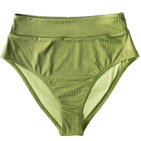 Green Textured High Waisted Bikini Bottom