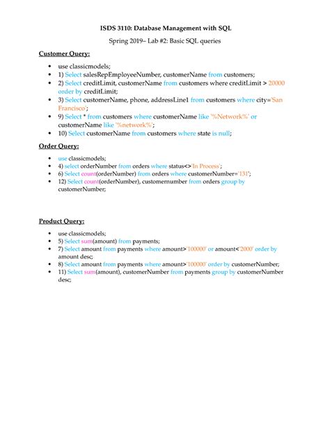 Lab Lab Isds Database Management With Sql Spring Lab