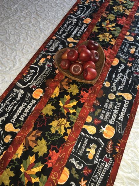 Thanksgiving Table Runner Quilt Fall Autumn Quilt Black Etsy Thanksgiving Table Runner