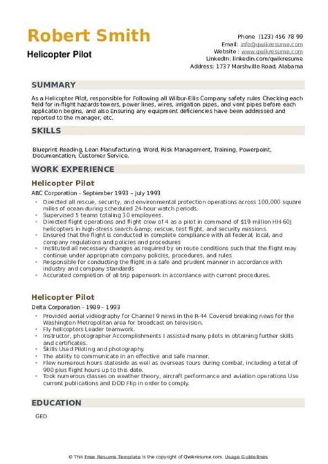 Helicopter Pilot Resume Samples Qwikresume