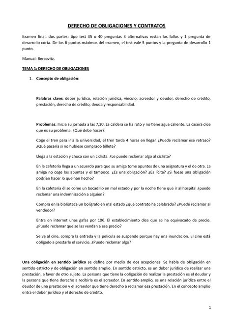 Apuntes Completos De Derecho De Obligaciones Y Contratos Derecho De