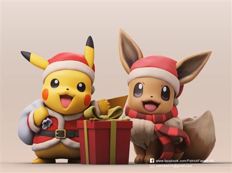 Christmas Pikachu Eevee Pok Mon Cgtrader