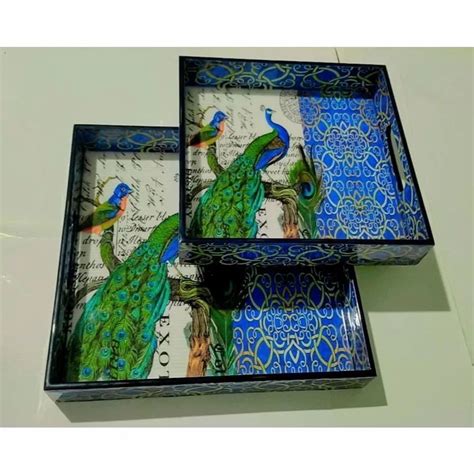 Pine Wood Square Peacock Serving Tray Inch At Rs Set In Sambhal