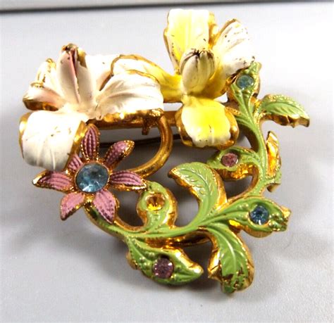 Signed Made In Austria Vintage Costume Brooch Pin Pas Gem