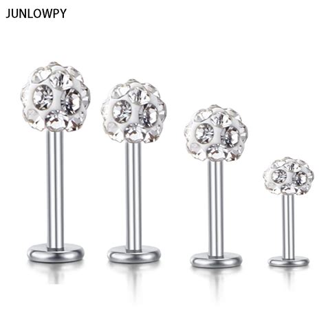 Junlowpy Pcs Lot Crystal Clear Stainless Steel Lip Piercing Labret