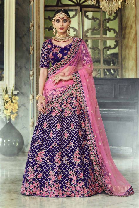 Buy Purple And Pink Velvet Indian Wedding Lehenga In Uk Usa And Canada