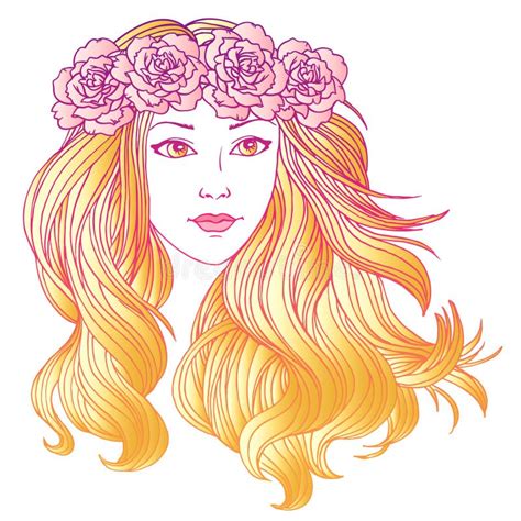 Girl With Long Wavy Hair Hand Drawn Vector Illustration Stock Vector