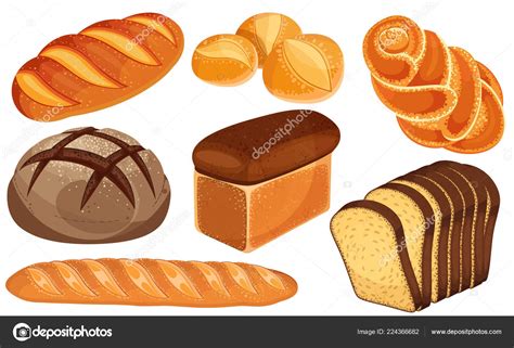 Vector Bread Icons Set Long Loaf Rye Bread Baguette Rolls Stock Vector ...