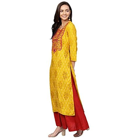 Buy Anubhutee Womens Mustard Ethnic Motifs Screen Printed With Mirror