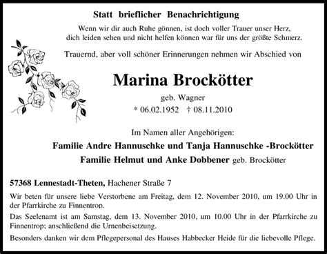 Traueranzeigen von Marina Brockötter Trauer in NRW de