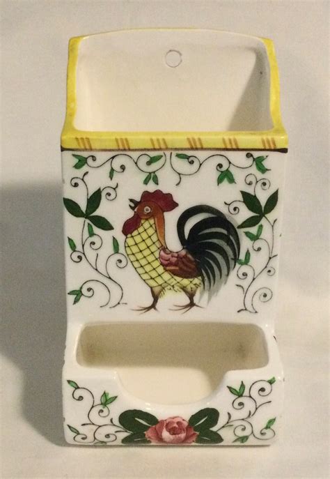 Vintage Ucagco Early Provincial Rooster And Roses Pattern Match Holder