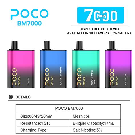 17ml Vape Juice Poco Bm7000 Disposable Electronic Hookah Mesh Coil Vape 7000 Usa Warehouse