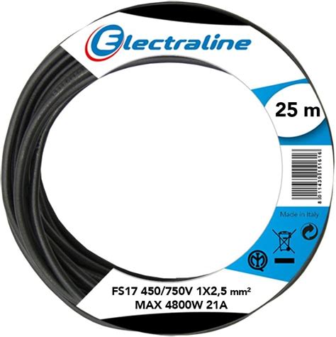 Electraline 15072 Cavo Unipolare N07V K Sezione 1x1 5 Mm 25 Mt Nero