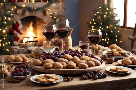 Mesa Navide A Con Galletas Y Pan Exquisitos Bocadillos Para La Cena