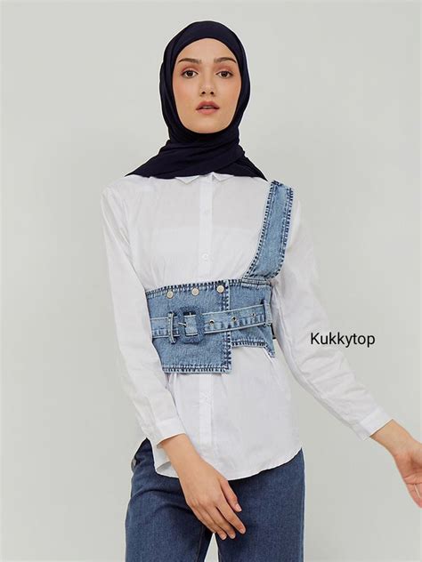 Jual Kukky Top Atasan Wanita Kemeja Tangan Panjang Set Rompi Denim