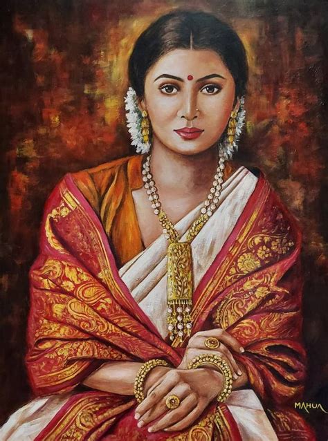 Portrait of Indian Lady in Saree - 8 Painting by Mahua Pal | Saatchi ...