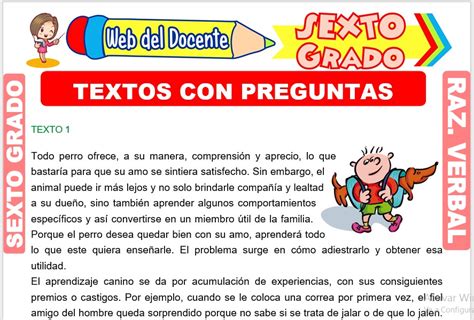 Textos Con Preguntas Para Sexto Grado De Primaria Web Del Docente