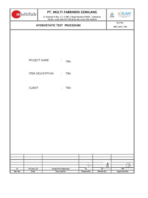 Hydrostatic Test Procedure | PDF | Pressure | Mechanical Engineering