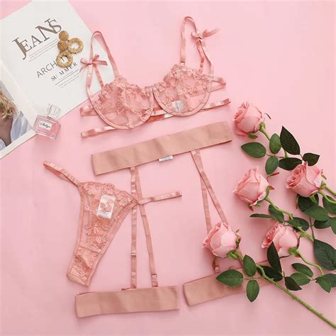 Factory Embroidered Sexy Lingerie Bra Transparent Erotic Lingerie 3 Pcs ...
