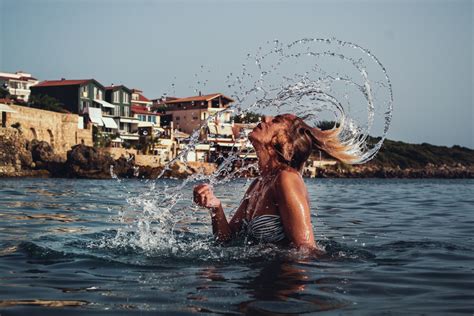 Free Images Water Splash With Hair Beautiful Girl Seaside Portrait