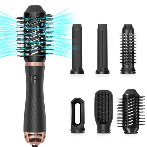 UKLISS 6 In 1 Hot Air Brush Hair Dryer Set Negative Ionic Detachable