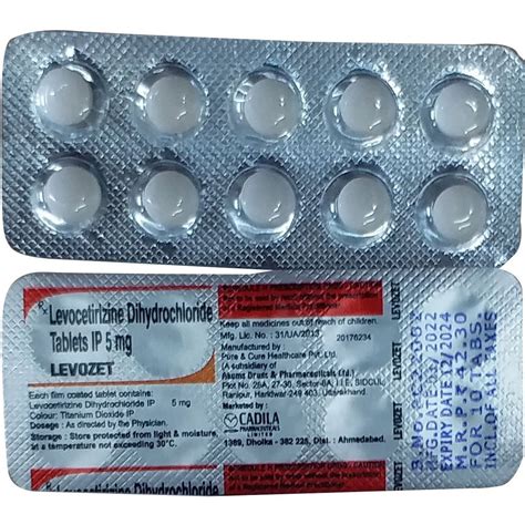 Levozet Levocetirizine Dihydrochloride Tablets IP Packaging Type Box