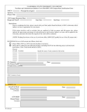 Fillable Online F A Idc Off Campus Rate Justification Form Fax Email