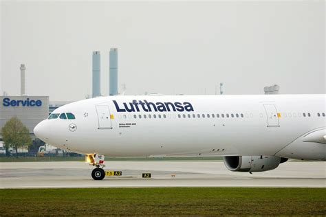 Lufthansa Airbus A In Munich Airport Close Up View Creative