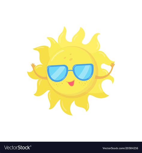 Cartoon Character Of Yellow Sun In Sunglasses Vector Image