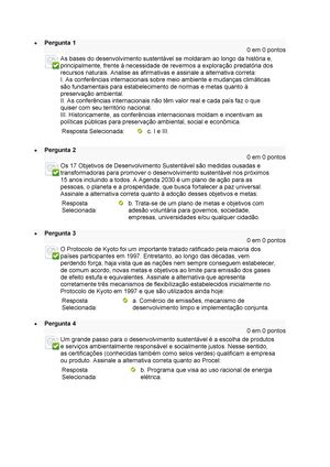 Desenvolvimento Sustentável Questionário Unidade II UNIP 2022