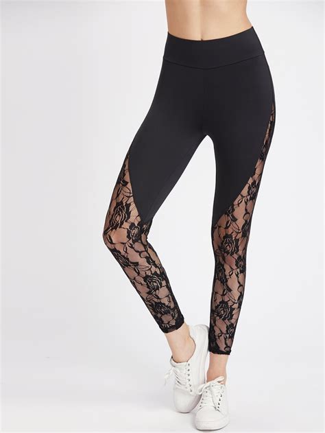 Lace Insert Leggings Shein Sheinside