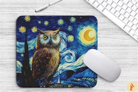 Starry Night Owl Mouse Pad Design Bundle Bundle Creative Fabrica