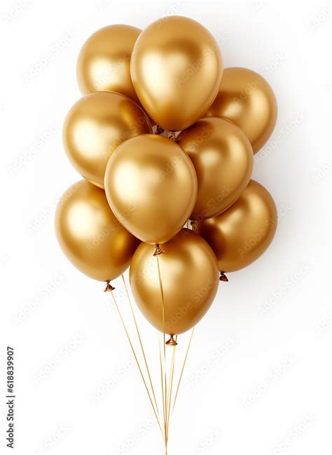 A Group Of Golden Balloons Isolated On White Background Stock