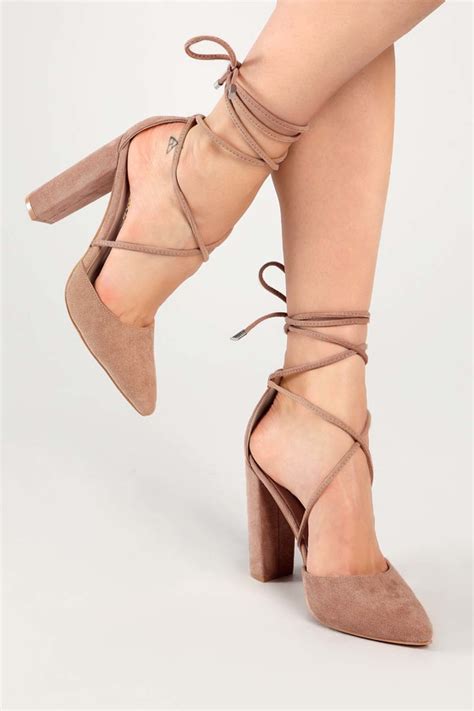 Light Nude High Heels Pointed Toe Pumps Nude Lace Up Heels Lulus