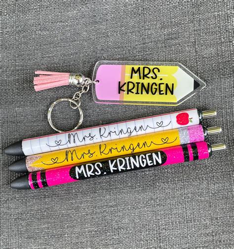 Personalized Teacher Pens 3 Pack Bundle Personalized Keychain Glitter