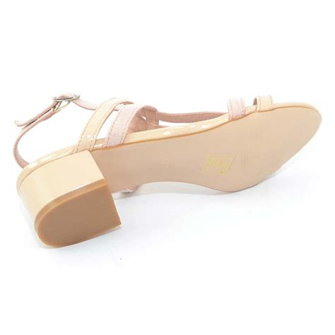 Sandalo Basso Donna Semplice Con Tacco Basso Beige Nude Fascette Incrociate Effetto Glitter